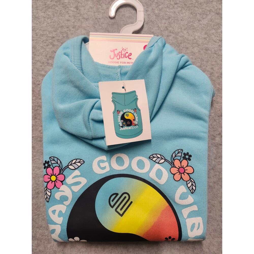 Justice Sport Dog Hoodie Paws Good Vibes Blue Pet Sweater NWT S M